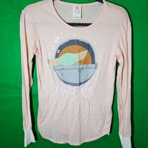 Disney Star Wars Mandalorian Grogu Power Nap Sleep Shirt Long Sleeve Peach L